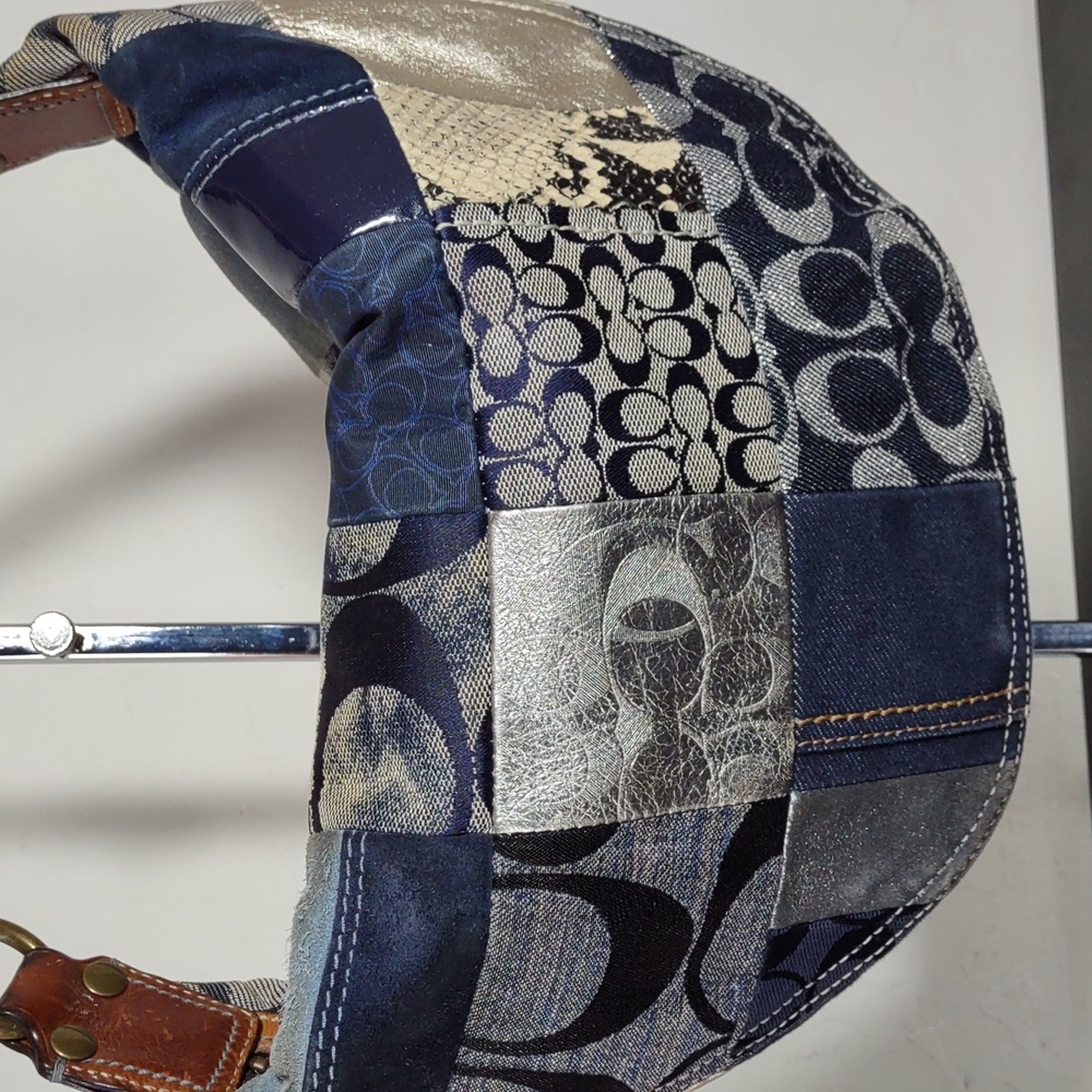 Patchwork Navy and Metallic Hobo Shoulder Bag - Picture 2 of 15